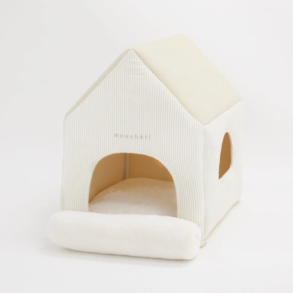 product_image_1763722034.webp ナチュラル小窓付きコーデュロイペットハウス - 画像 (1)