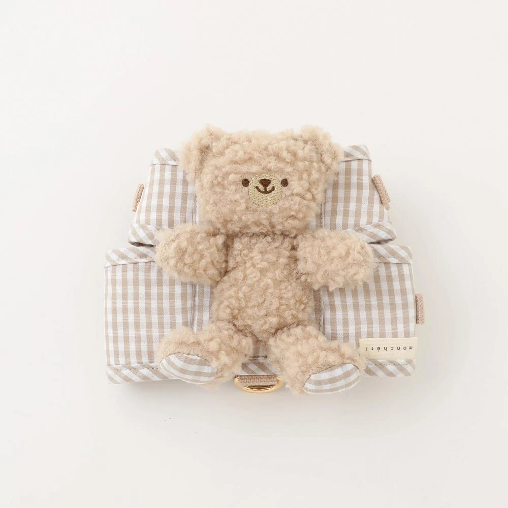product_image_1763950001.webp くまさんギンガムチェックおんぶハーネス+リードSET【名入れ刺繍対応】 - 画像 (1)