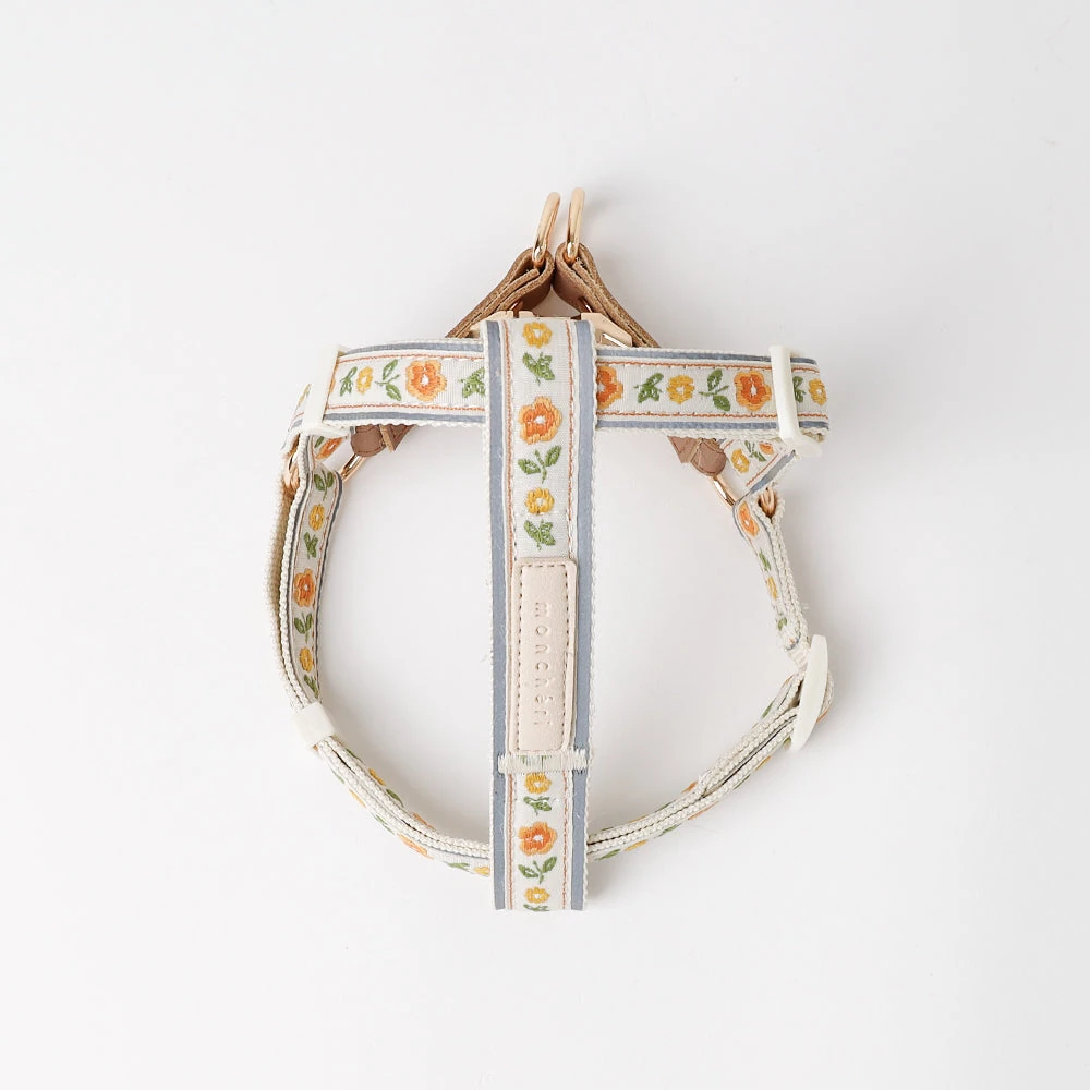 ハウス ドック 反射フラワー刺繍ハーネス+リードSET